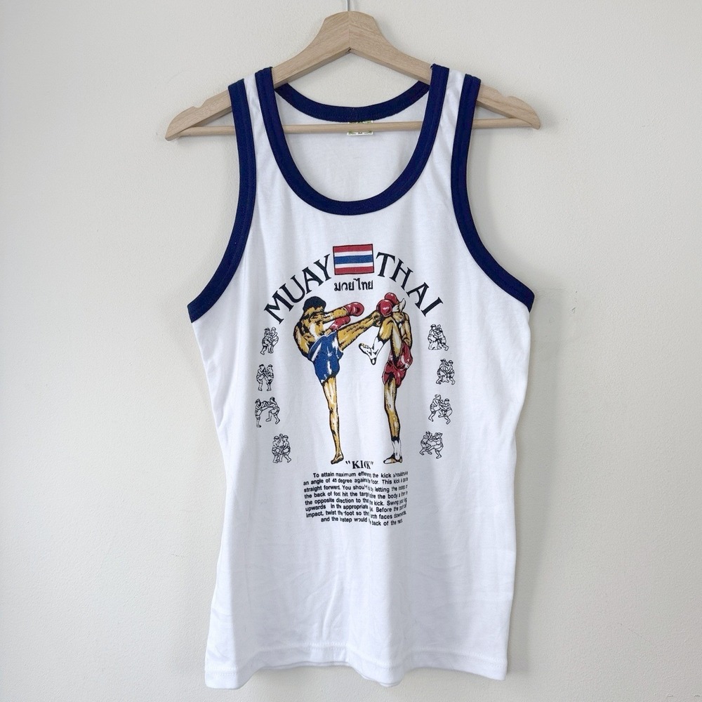Vintage Muay Thai Kick Boxing Fighting MMA White Graphic Tee Shirt - Medium